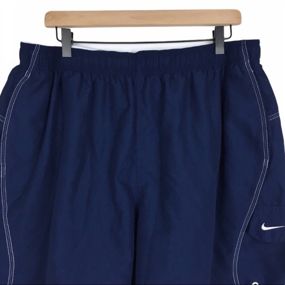 NIKE Swim Trunks Shorts Men Navy Blue White Spellout Classic Beach Pool Size XXL - Picture 2 of 12